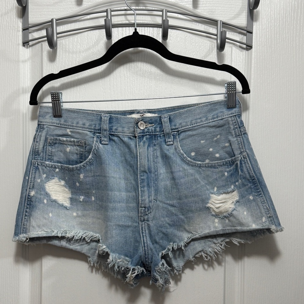 Hollister‎ Womens 7 28w Denim Jeans Distressed Cut Off Shorts Bleached High Rise